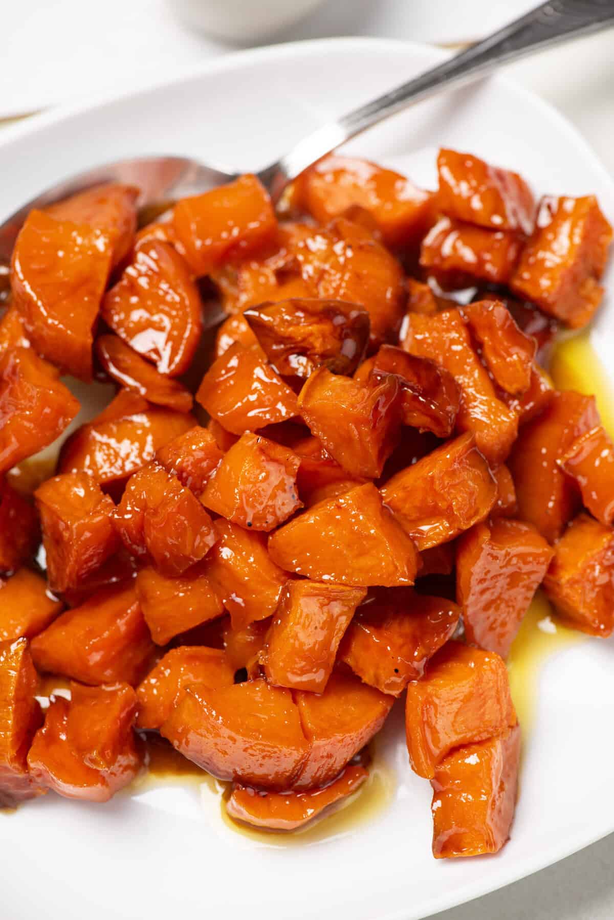 Batata doce envidraçada – fé de fé de alimentos