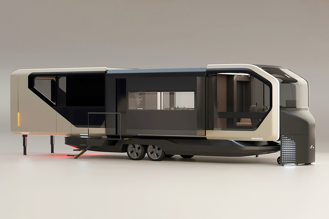 AC Future lança seu primeiro trailer rebocável com uma unidade projetada pela Pininfarina que se expande para um apartamento de luxo