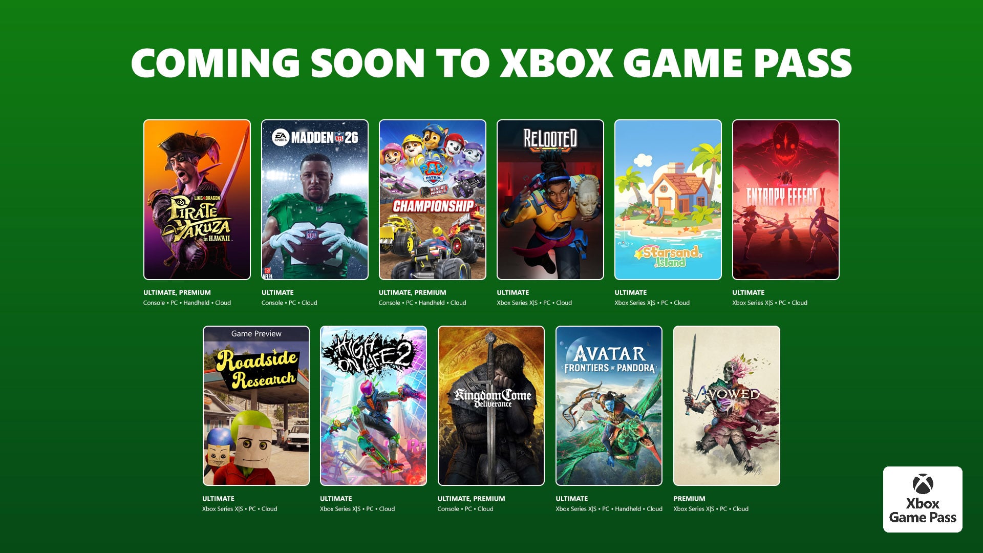 Game Pass adiciona High On Life 2, Madden NFL 26, Avatar: Frontiers of Pandora e muito mais no início de meados de fevereiro